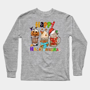 Happy HalloThanksMas Halloween Thanksgiving Christmas Design Long Sleeve T-Shirt